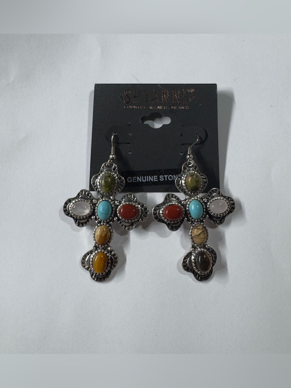 2.5” SHYANNE Multicolor Cross Drop Earrings with Genuine Stones